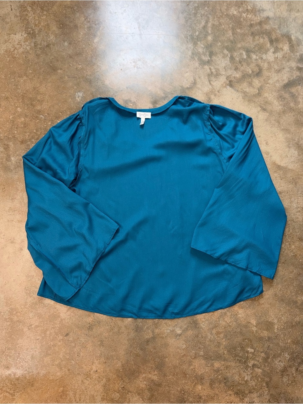 Jessica Simpson Teal Boho Bell Sleeve Tie Top Flowy Peasant Blouse XL - Picture 11 of 12